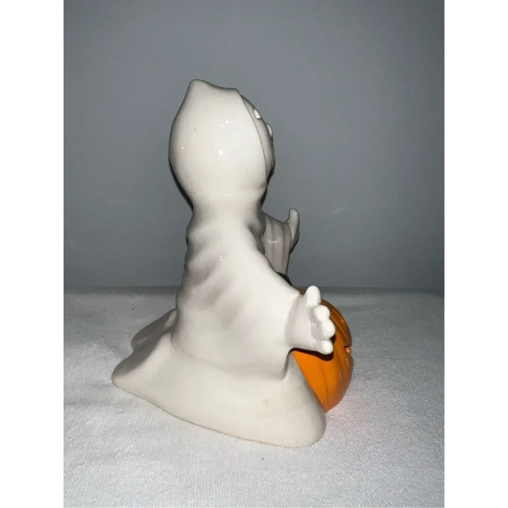 VTG Ghost Halloween PORCELINE Spooky Tealight Candleholder